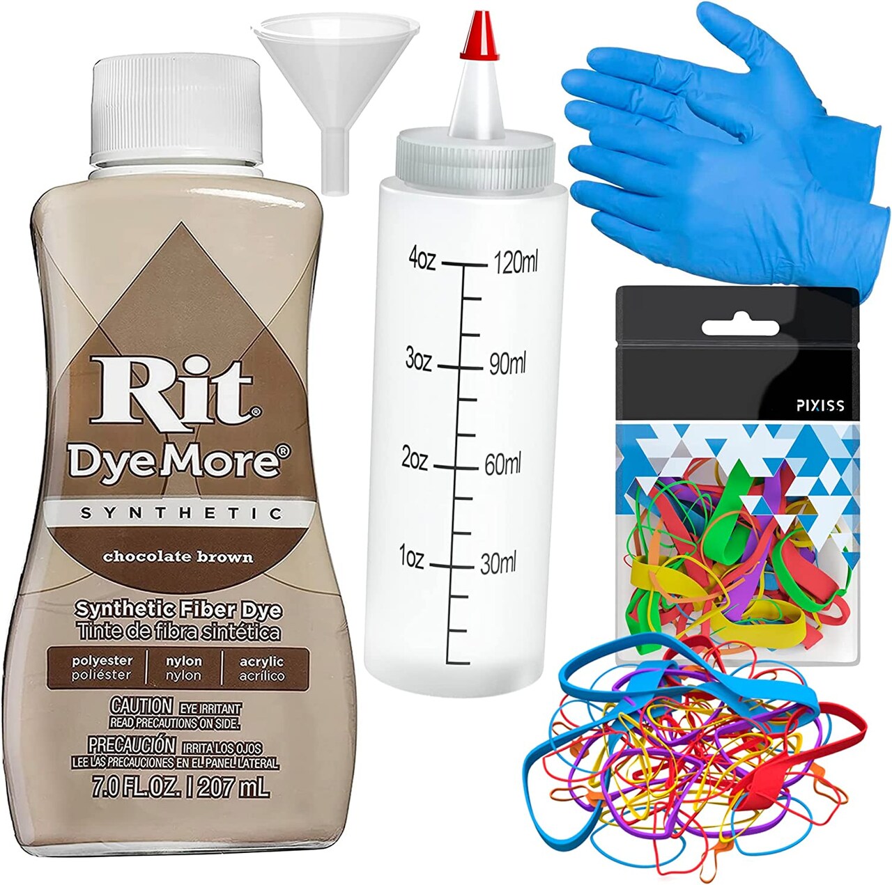 Synthetic Rit Dye More Liquid Fabric Dye Chocolate Brown, Pixiss Rit Accessories Kit